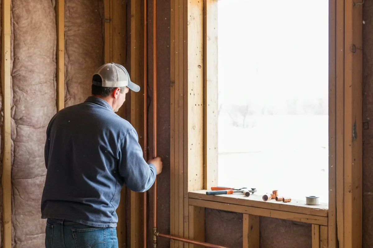 Licensed plumber running new copper supply lines in a Haubstadt home